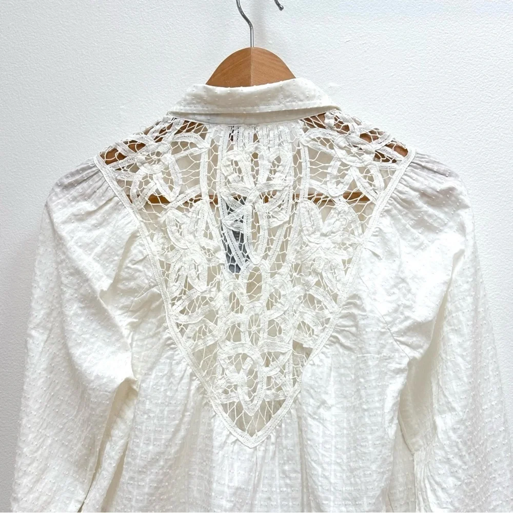 Anthropologie Pilcro Lace Back Button Down Blouse Cottagecore Ivory XSP NEW